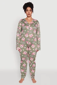 Womens Plus Dream Bear Graphic Print Pajama Onesie,