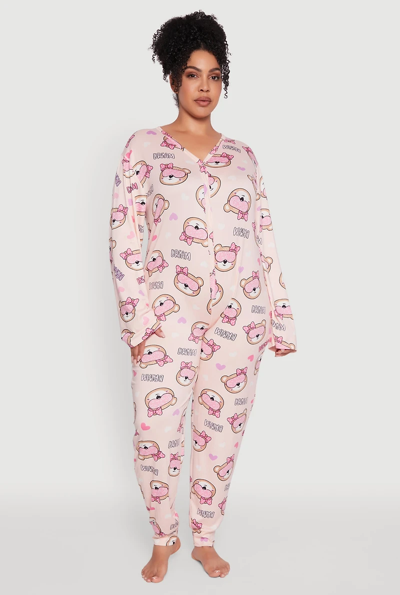 Plus Dream Bear Graphic Print Pajama Onesie