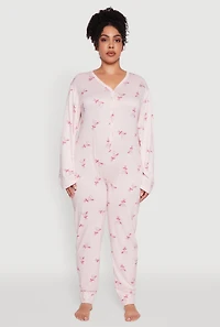 Womens Plus Size Martini Graphic Print Pajama Onesie, Pink, Size 2X