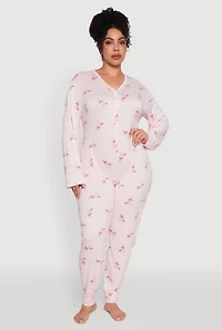 Womens Plus Size Martini Graphic Print Pajama Onesie, Pink, Size 2X