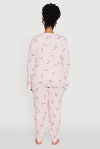 Womens Plus Size Martini Graphic Print Pajama Onesie, Pink, Size 2X