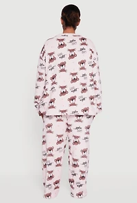 Plus Cozy Plush Teddy Bear Print Pajama Gift Set, White,