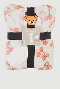 Plus Cherry Bow Print Plush Pajama 3 Piece Gift Set