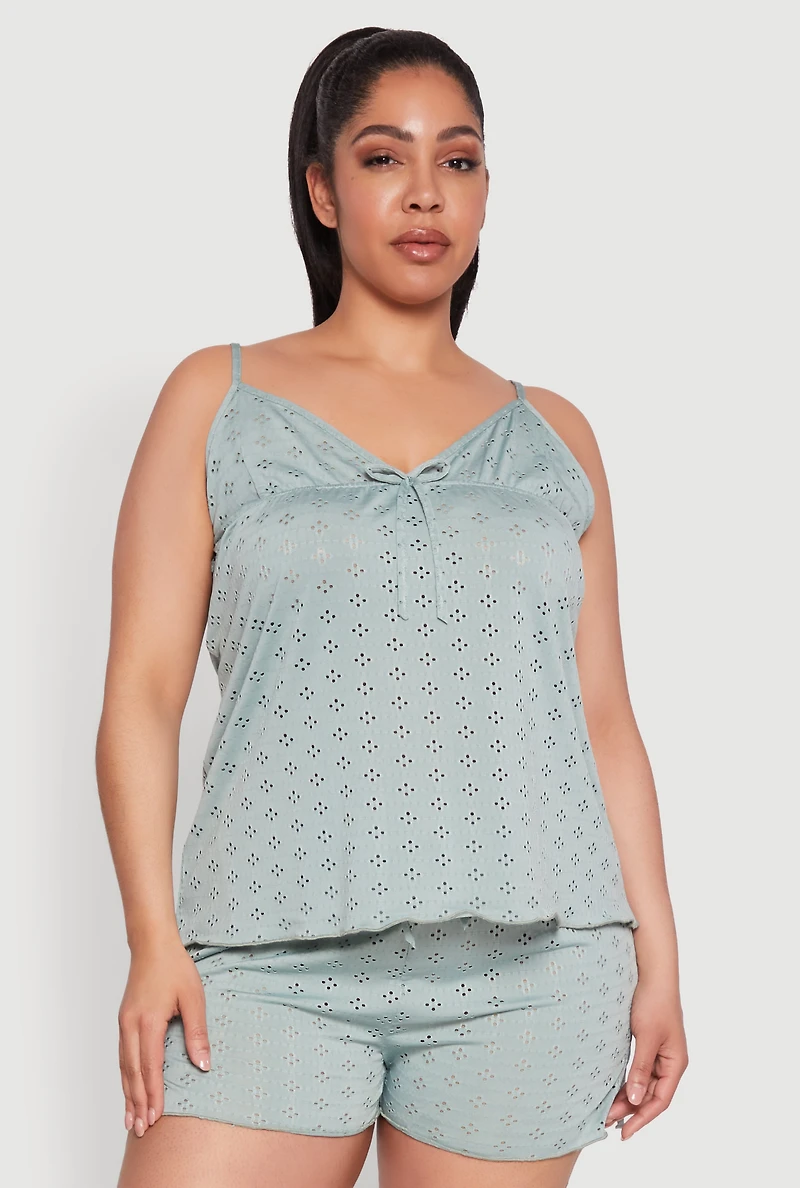 Womens Plus Eyelet Pajama Babydoll Cami and Shorts,
