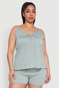 Womens Plus Eyelet Pajama Babydoll Cami and Shorts,