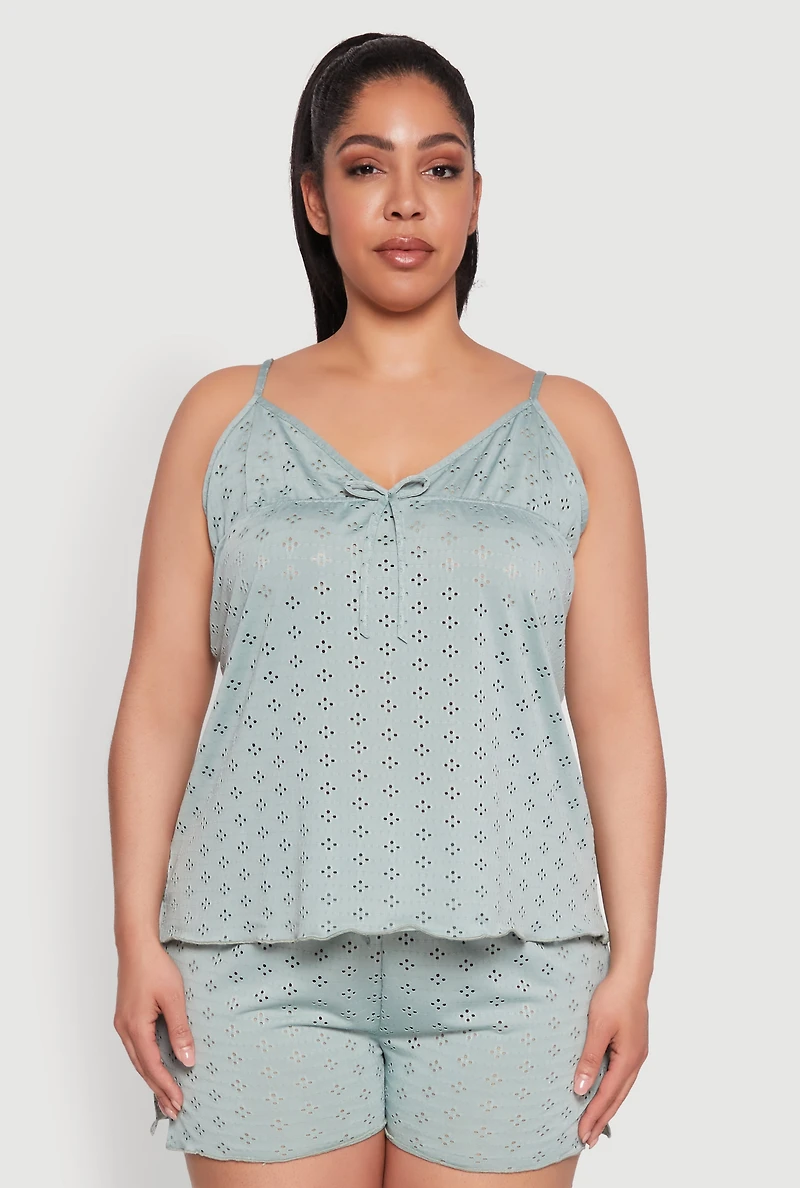 Womens Plus Eyelet Pajama Babydoll Cami and Shorts,