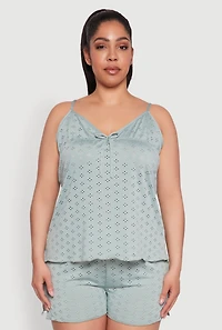 Womens Plus Eyelet Pajama Babydoll Cami and Shorts,