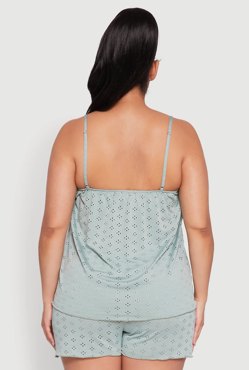 Womens Plus Eyelet Pajama Babydoll Cami and Shorts,