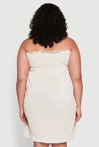 Womens Plus Size Smocked Strapless Sleeveless Lingerie Pajama Nightgown, Beige, Size 2X