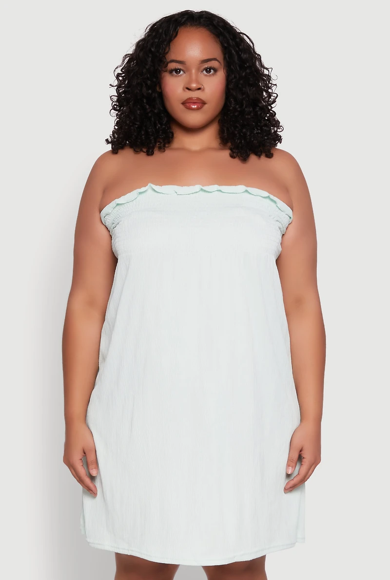 Plus Smocked Strapless Sleeveless Lingerie Pajama Nightgown