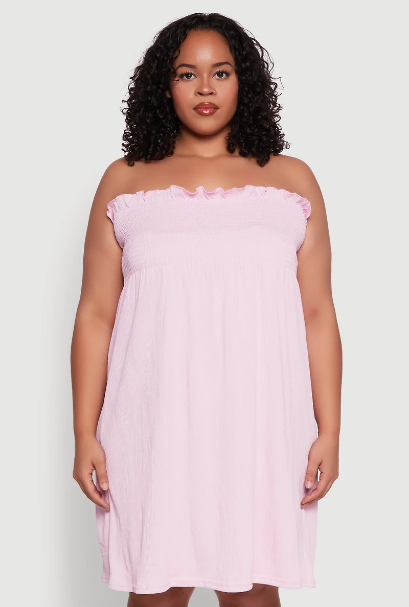 Womens Plus Size Smocked Strapless Sleeveless Lingerie Pajama Nightgown, Pink, Size 2X