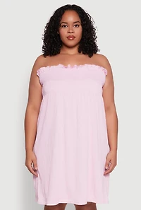 Womens Plus Size Smocked Strapless Sleeveless Lingerie Pajama Nightgown, Pink, Size 2X