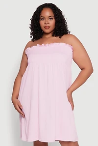 Womens Plus Size Smocked Strapless Sleeveless Lingerie Pajama Nightgown, Pink, Size 2X