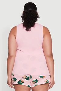 Womens Plus Dont Care Bear Graphic Pajama Tank Top and Shorts, Pink,