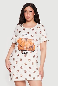 Plus Born To Be Lazy Bear Print Pajama Sleepshirt