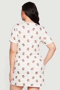 Plus Born To Be Lazy Bear Print Pajama Sleepshirt