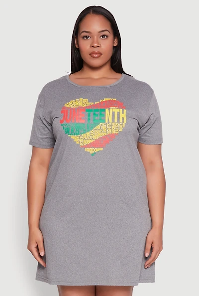 Womens Plus Size Juneteenth Graphic Sleepshirt, Grey