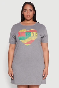 Womens Plus Size Juneteenth Graphic Sleepshirt, Grey