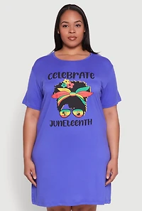 Womens Plus Size Juneteenth Graphic Sleepshirt, Blue