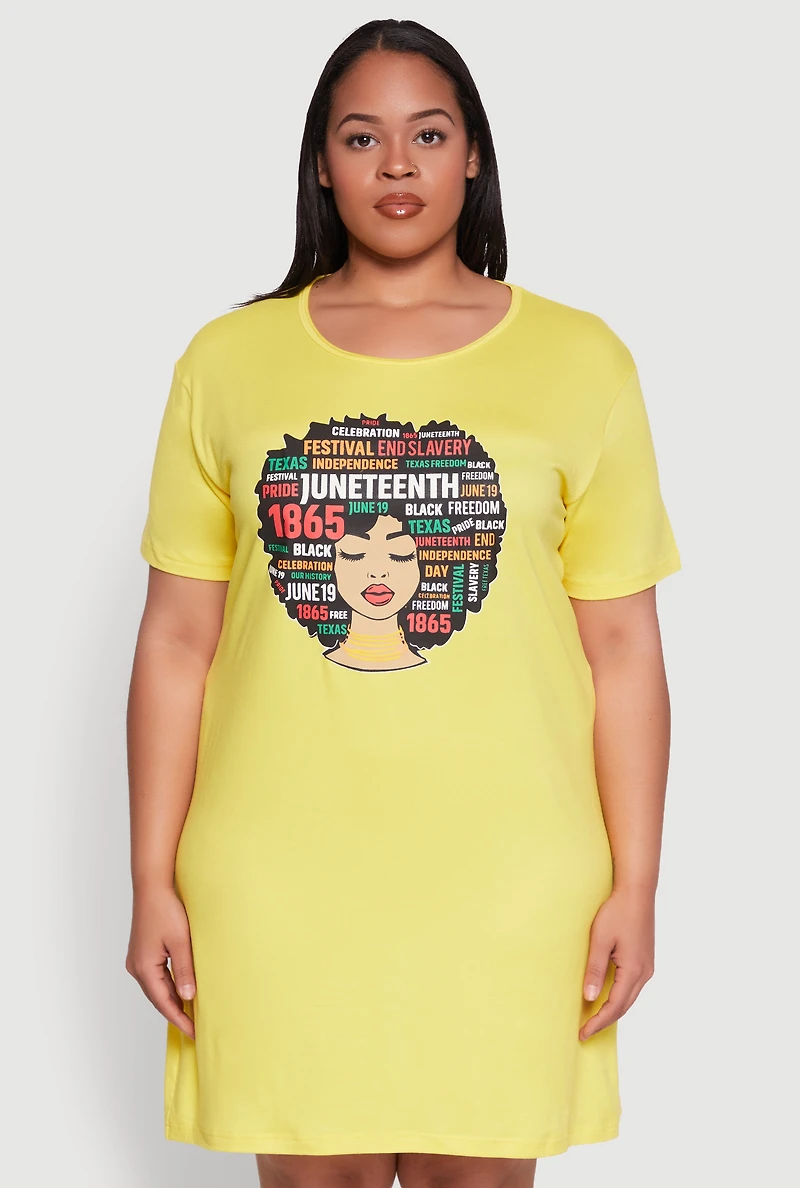 Womens Plus Size Juneteenth Graphic Sleepshirt, Yellow