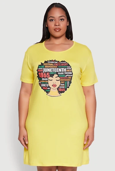 Womens Plus Size Juneteenth Graphic Sleepshirt, Yellow