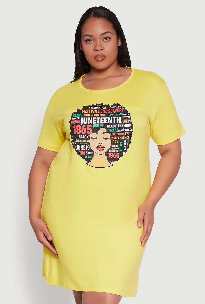 Womens Plus Size Juneteenth Graphic Sleepshirt, Yellow