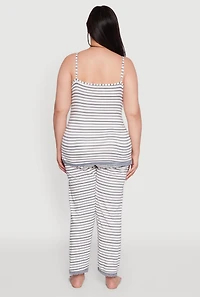 Womens Plus Striped Lace Detail Cami Pajama Top and Pants Set,