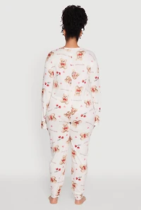 Womens Plus Size Teddy Bear Graphic Print Pajama Onesie, Multi, Size 1X