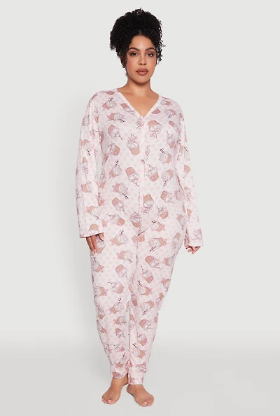 Womens Plus Size Polka Dot Cupcake Graphic Pajama Onesie, Multi, Size 1X