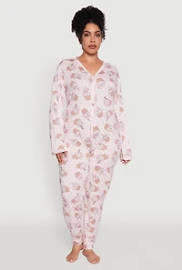 Womens Plus Size Polka Dot Cupcake Graphic Pajama Onesie, Multi, Size 1X