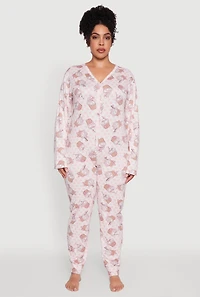 Womens Plus Size Polka Dot Cupcake Graphic Pajama Onesie, Multi, Size 1X