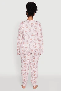 Womens Plus Size Polka Dot Cupcake Graphic Pajama Onesie, Multi, Size 1X