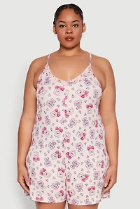 Womens Plus Size Perfume Bottle Print Pajama Romper, Multi, Size 2X