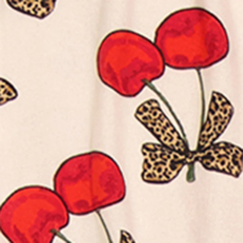 Plus Cherry Print Pajama Top and Pants with Sleep Mask