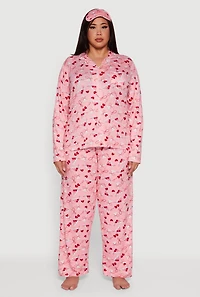 Plus Martini Graphic Pajama Top and Pants with Sleep Mask