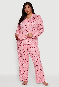 Plus Martini Graphic Pajama Top and Pants with Sleep Mask