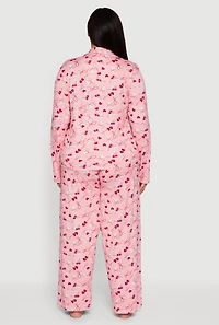 Plus Martini Graphic Pajama Top and Pants with Sleep Mask
