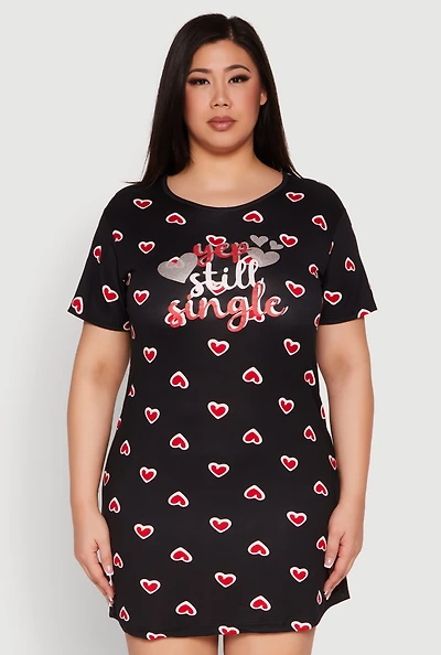 Womens Plus Size Yep Still Single Graphic Nightgown, Black, Size 3X