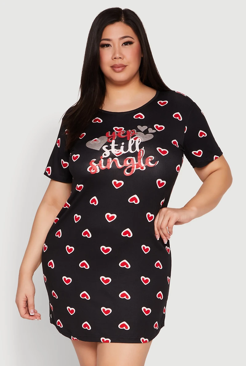 Womens Plus Yep Still Single Graphic Nightgown, 2X