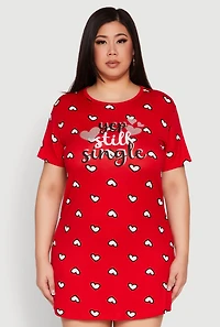 Womens Plus Size Yep Still Single Graphic Nightgown, Red, Size 1X