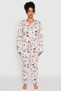 Plus Polka Dot Cat Graphic Pajama Onesie
