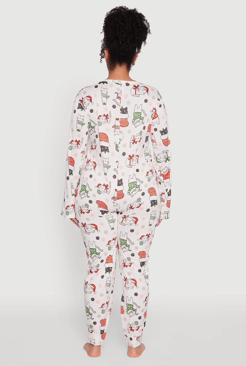 Plus Polka Dot Cat Graphic Pajama Onesie