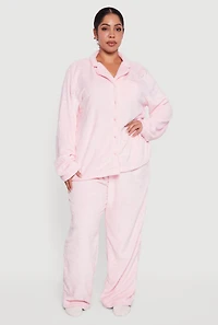 Plus Size Patterned Plush Pajama and Pants with Socks Set, Pink, Size 2X