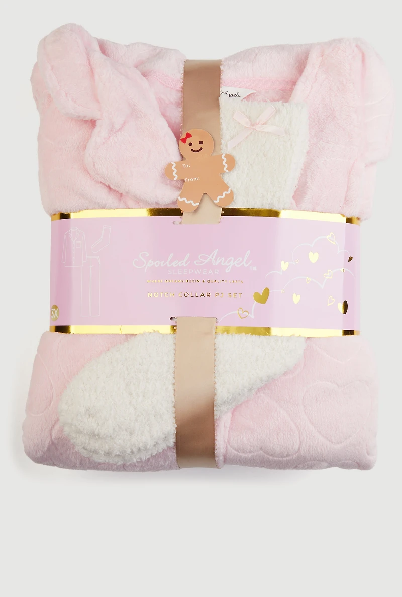 Plus Patterned Plush Pajama Gift Set