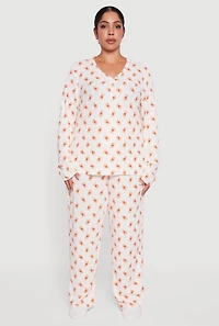 Plus Teddy Bear Waffle Knit Henley Pajama Gift Set