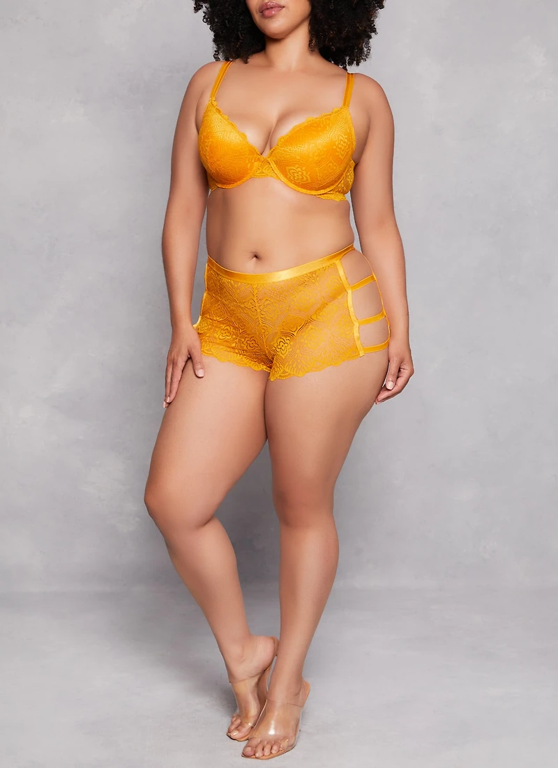 Plus Size Lace Caged Back Plunge Bra