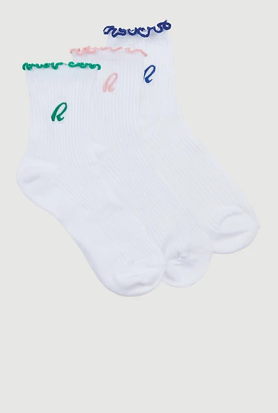 R Collection Lettuce Edge Mid-Crew Socks 3 Pack