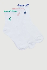 R Collection Lettuce Edge Mid-Crew Socks 3 Pack