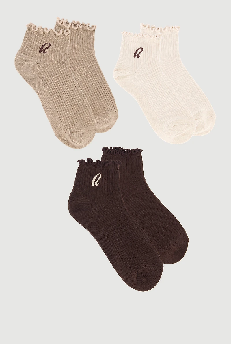 R Collection Lettuce Edge Quarter Socks 3 Pack
