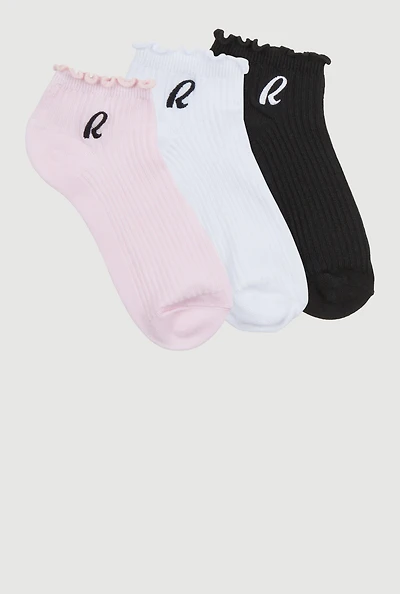 R Collection Lettuce Edge Quarter Socks 3 Pack